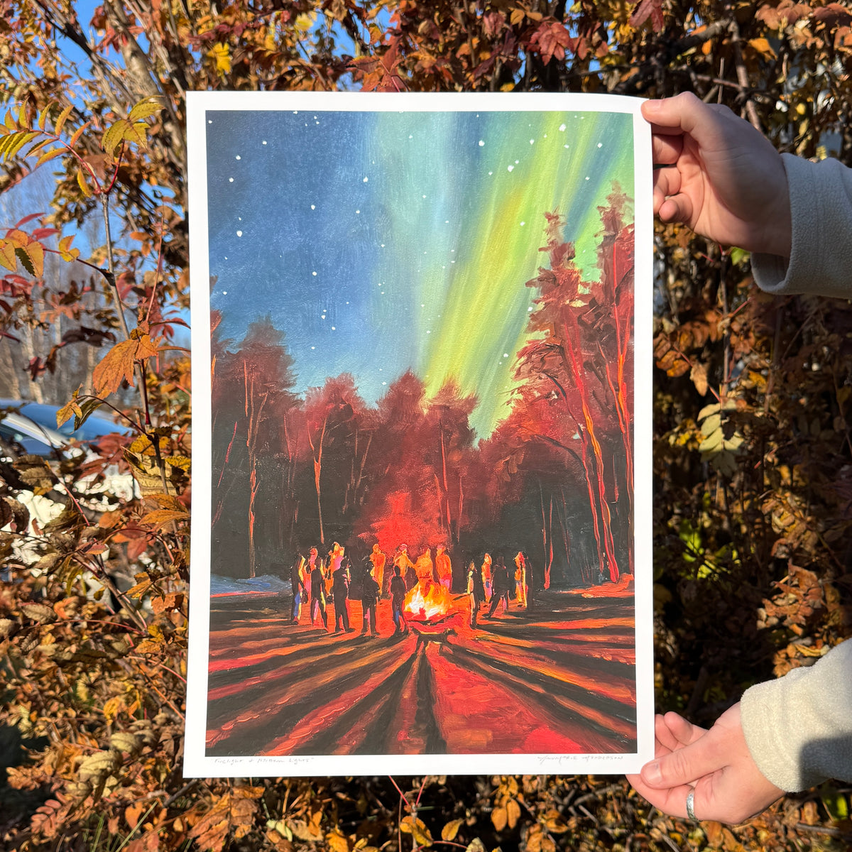 "Firelight and Northern Lights" Print
