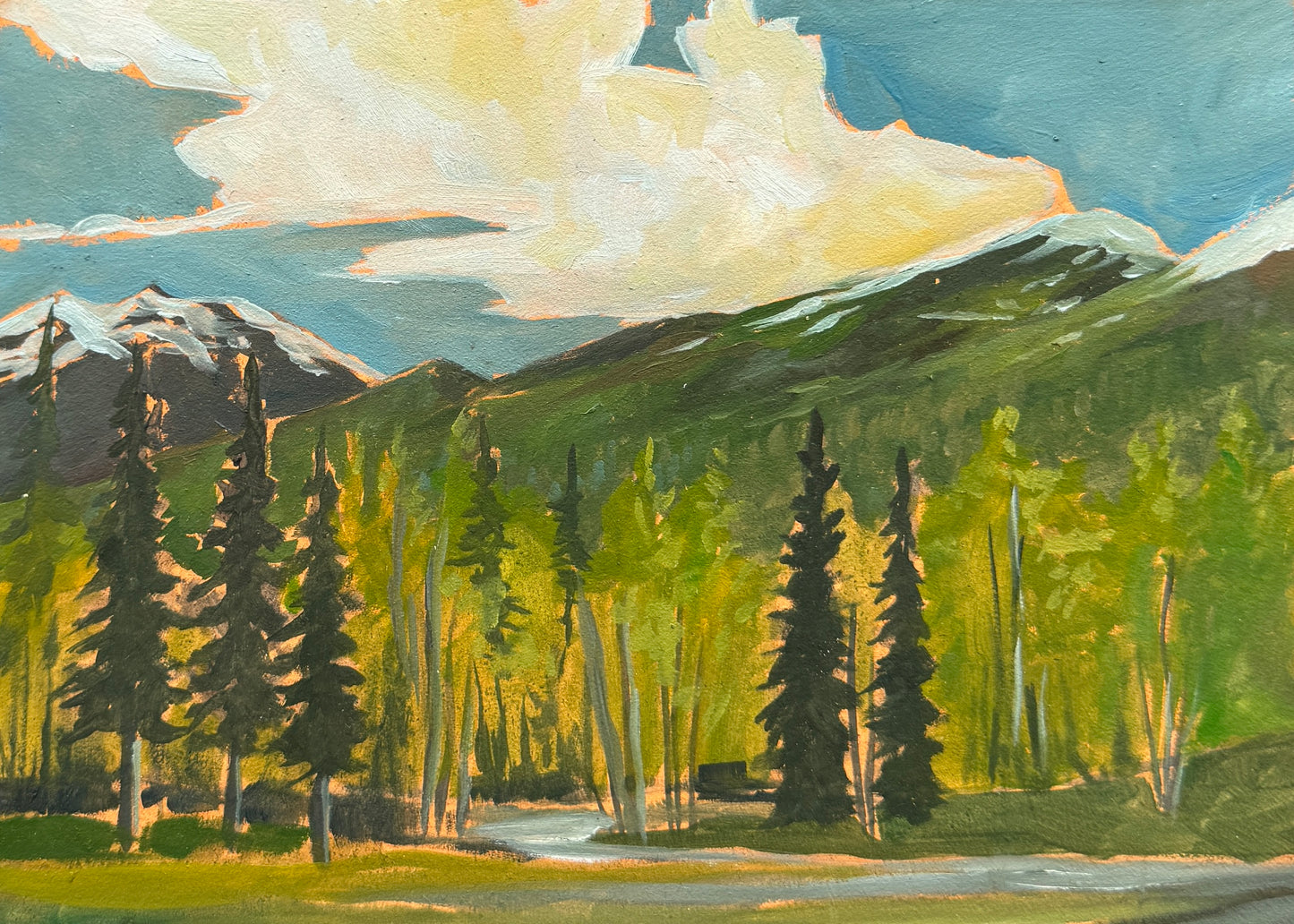 ORIGINAL Alpenglow Elementary Plein Air Study 5x7 in