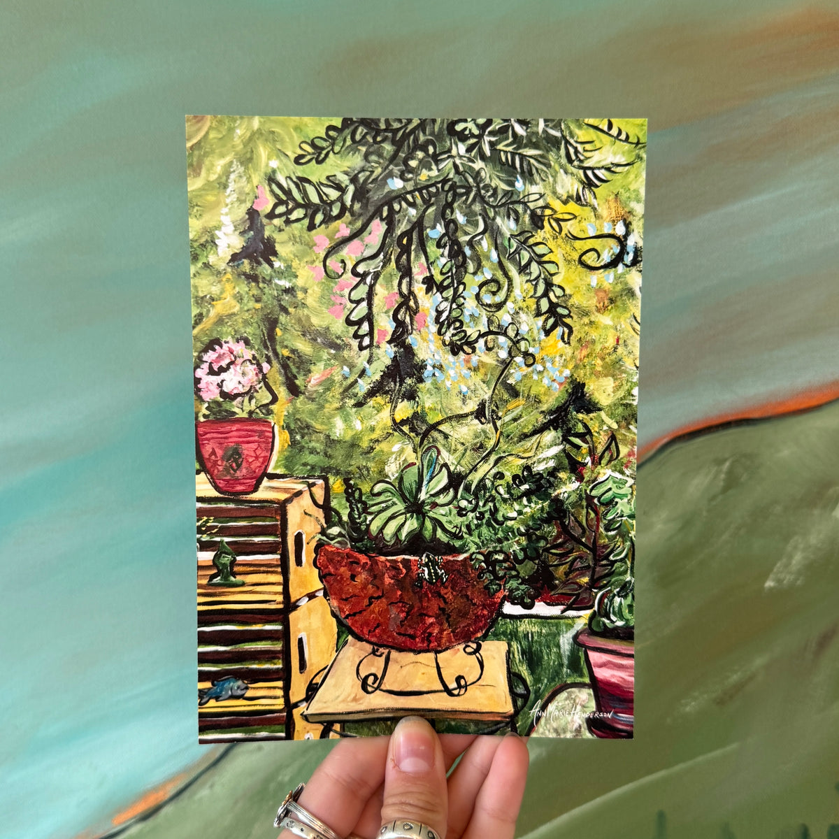 "Dad's Porch Garden" Postcard