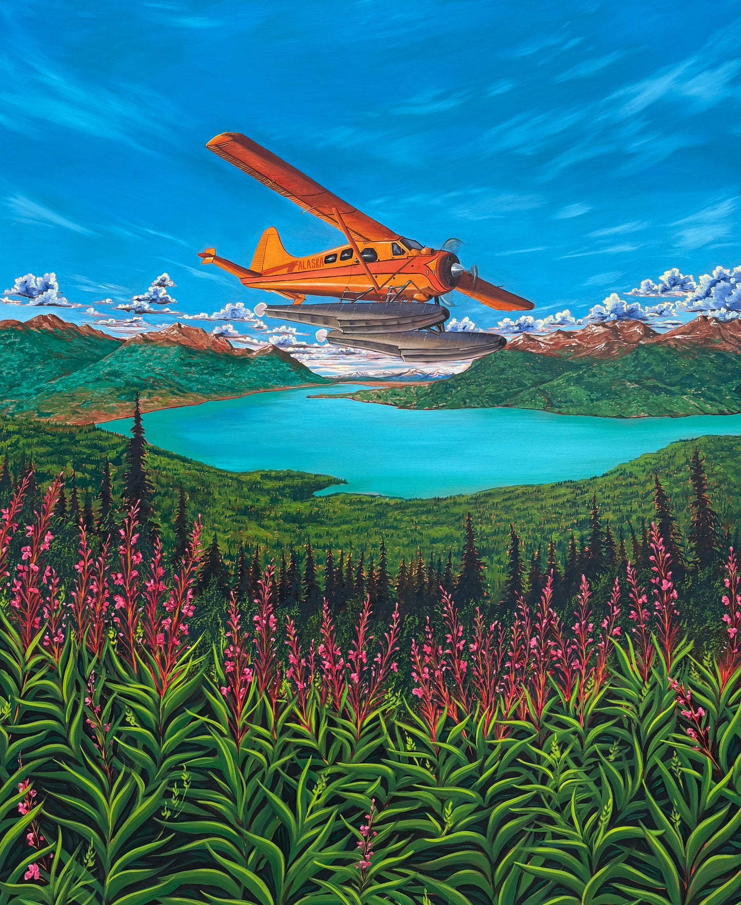 ORIGINAL "Floats & Fireweed" 48x30 in