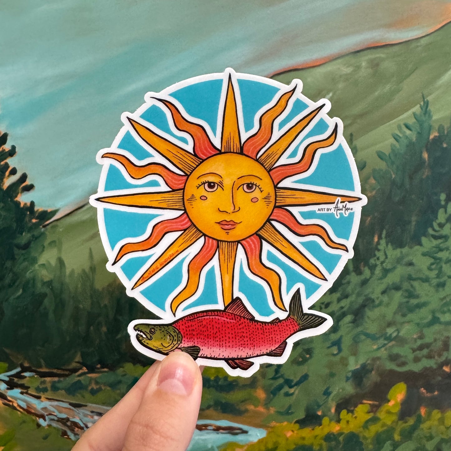Sun and Salmon Sticker