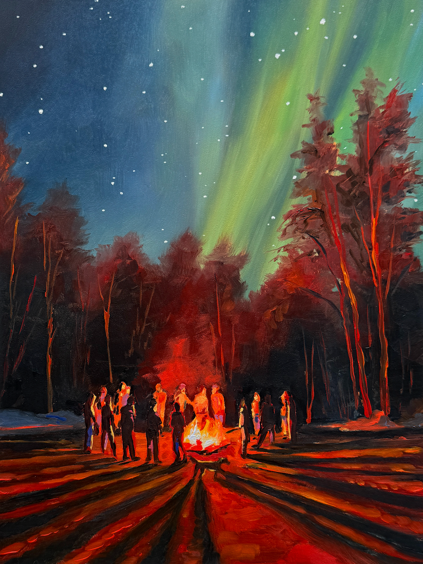 "Firelight and Northern Lights" Print